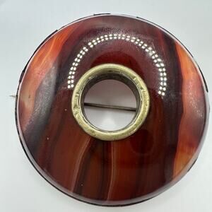 Scottish antique Victorian 800 silver banded brown agate ring brooch 23.68 grams